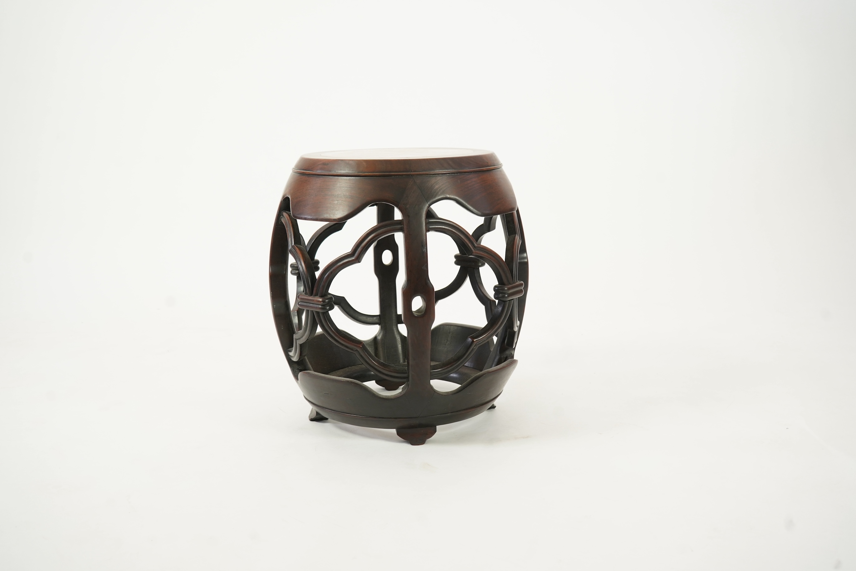 A Chinese hongmu and marble inset stool, 19th century